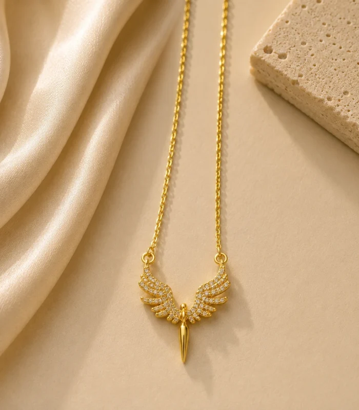 Nur Design Atelier Angel Wings Altin Celik Kolye