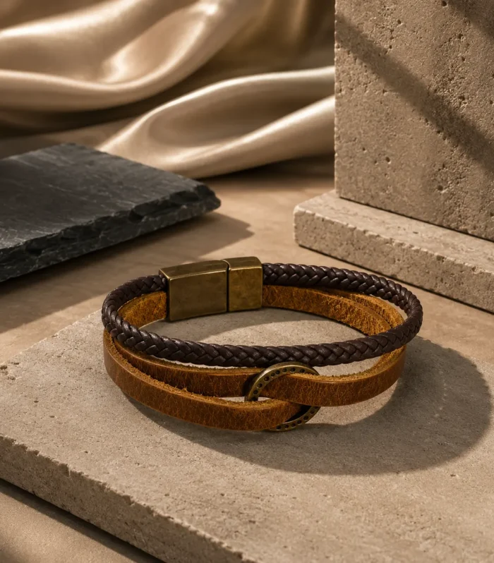 Nur Design Atelier Orion Vintage Deri Erkek Bileklik