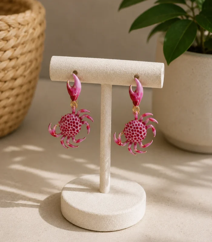 Nur Design Atelie Pembe Yengec Figurlu Altin Kupe