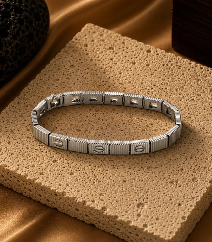 Nur Design Atelier Atlas Silver Esnek Celik Erkek Bileklik
