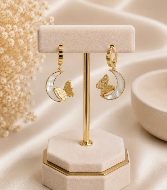 Nur Design Atelier Ay Kelebek Zarafeti Altin Celik Kupe