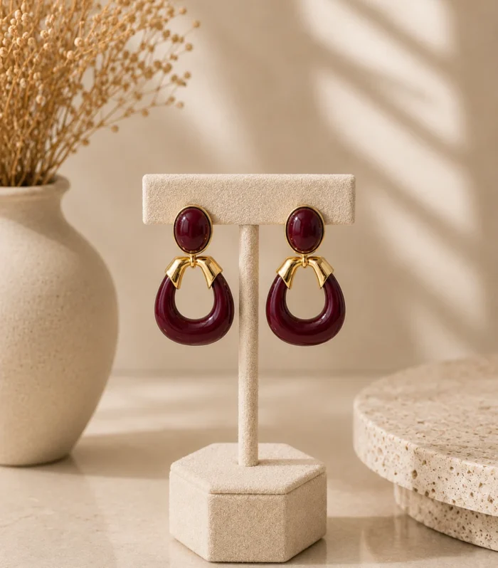 Nur Design Atelier Bordo Fiyonk Detayli Oval Kupe