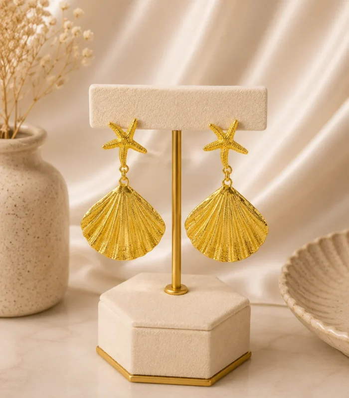 Nur Design Atelier Deniz Yildizi ve Deniz Kabugu Sarkit Kupe