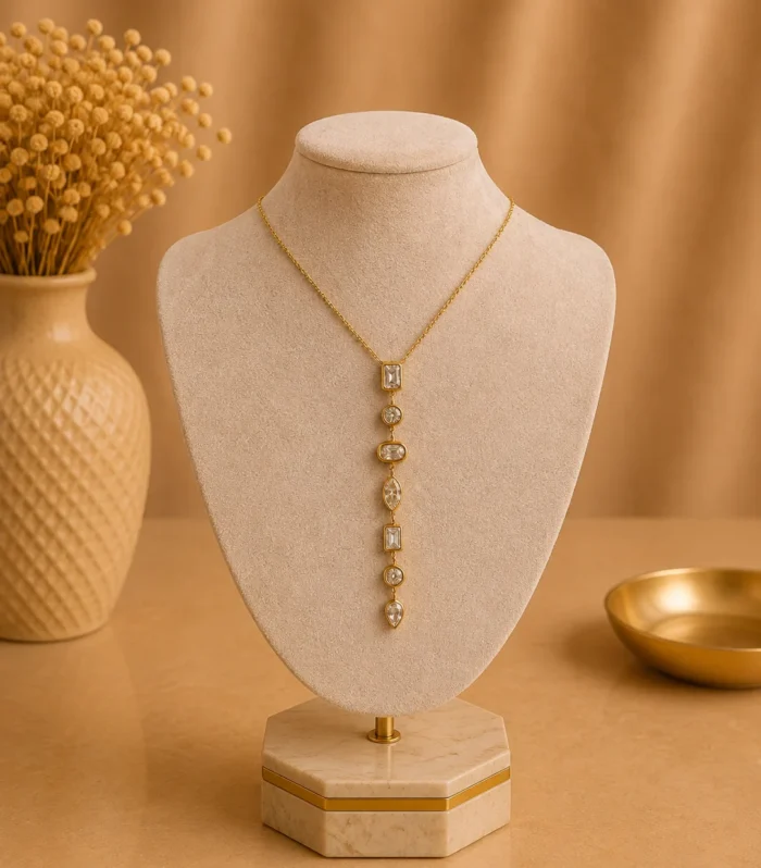Nur Design Atelier Elisia Zirkon Tasli Sallantili Celik Kolye