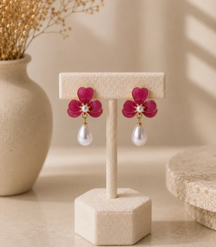Nur Design Atelier Fusya Cicekli Inci Gold Kupe