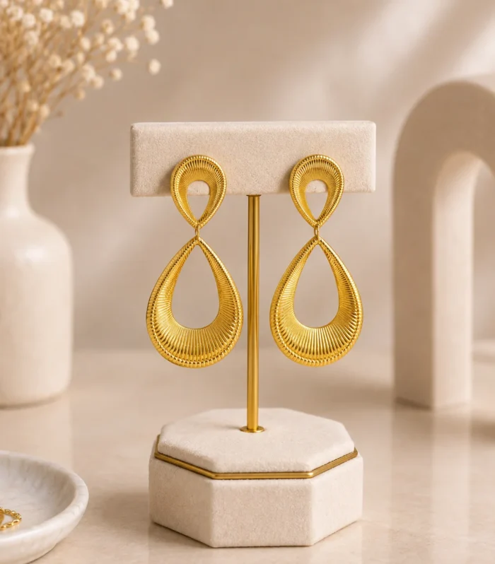 Nur Design Atelier Gold Cift Damla Formlu Halka Kupe