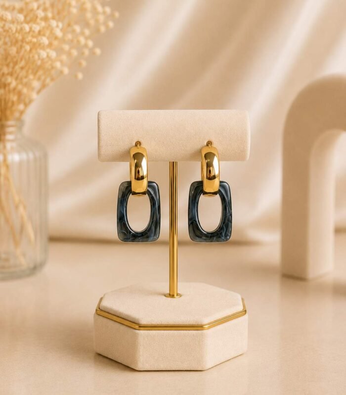 Nur Design Atelier Gold Siyah Geometrik Kupe