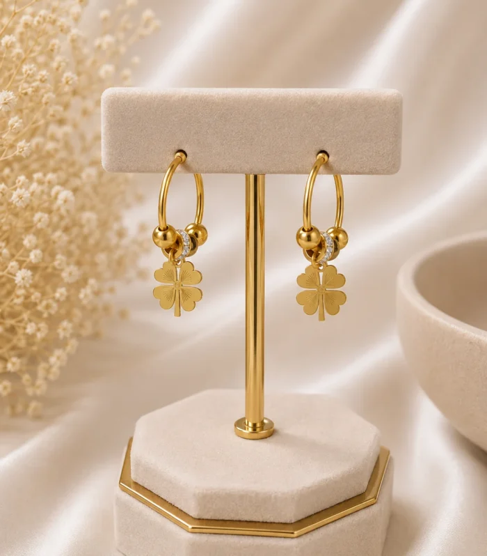 Nur Design Atelier Yonca Figurlu Altin Celik Halka Kupe