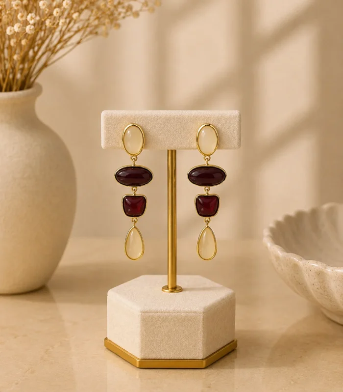 Nur Design Atelier Bordo Beyaz Tasli Gold Kupe