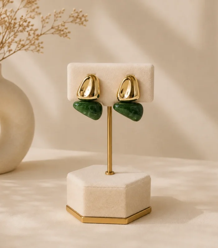 Nur Design Atelier Gold Yesil Tasli Kupe