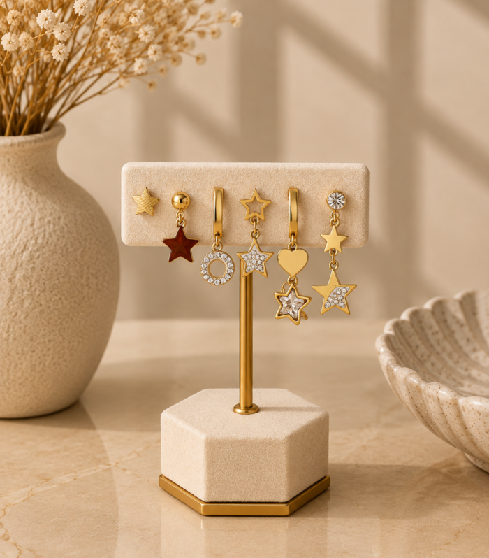 Nur Design Atelier Gold Yildiz Figurlu Kupe Seti