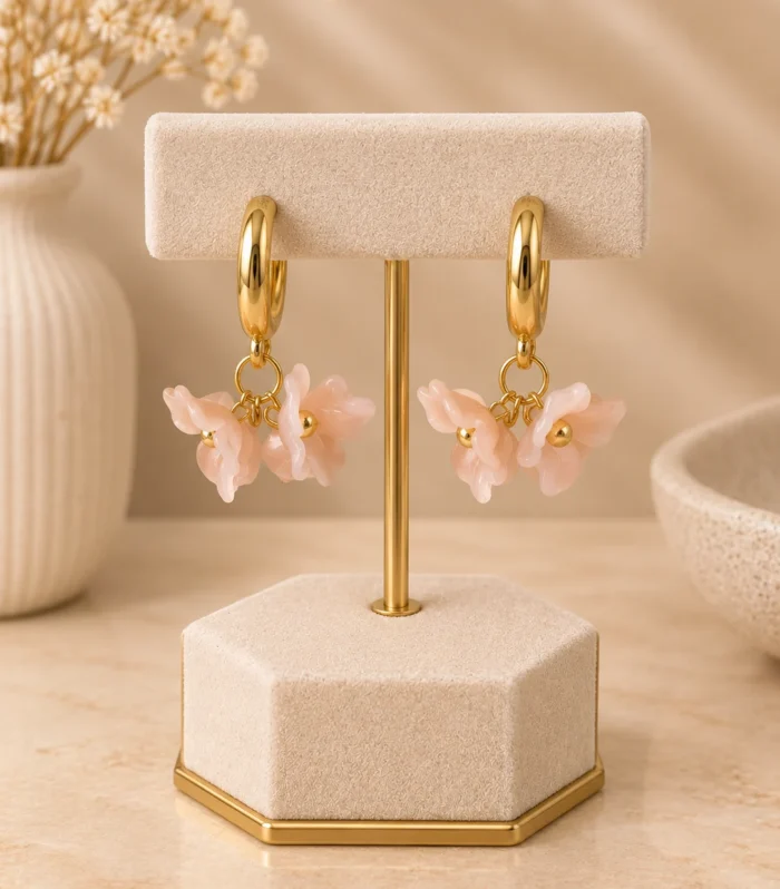 Nur Design Atelier Pembe Cicekli Gold Kupe